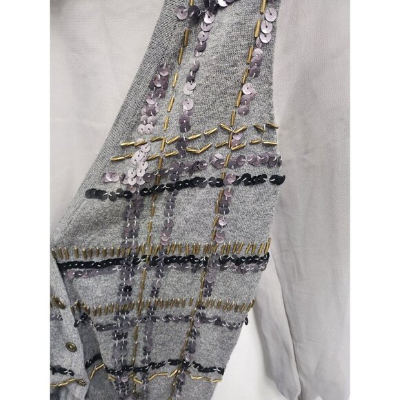 BKE the Buckle Womens Cardigan Small Gray Sheer Contrast Knit Sequin Embellished - Picture 5 of 7
